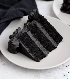 a slice of chocolate cake on a white plate