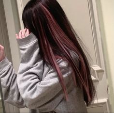 Long Black Hair With Pink Highlights, Tips Of Hair Dyed, Dyed Wavy Hair, Black Hair With Pink Underneath, Colored Highlights In Brown Hair, Hair Highlights For Black Hair, Brown Dyed Hair, Pink Highlights In Brown Hair, Light Brown Hair Men