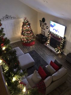 the living room is decorated for christmas with lights