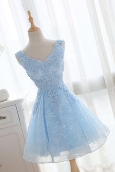 Any things please feel free to contact to us: WeddingPromDresses@outlook.com ******* Product Detail******* Fabric:Lace Product Number: #SX31 Color:Light Blue, Red Hemline:Knee Length Neckline:V-neckline Making time:2-3 weeks, Shipping time: 3-5 Days Custom size/color, Rush Order is available, and no extra cost. ******* Custom Measurements******* For better fitting, You can leave us the following information in the order notes when you check out, and please have a look our measuring guide at firs Formal Dress Lace, Cute V, Long Formal Gowns, Lace Party Dresses, Blue Cute, Lace Formal Dress, Short Party Dress, Evening Dresses Short, Beautiful Prom Dresses