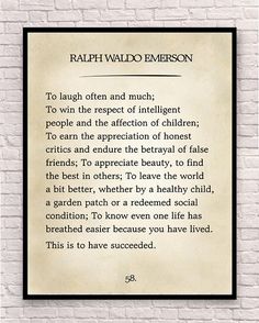 a poem written in black and white on a brick wall with the caption to ralph waldo emerson