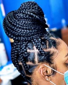 Box Braids For Black Women Medium, Big Box Braids Hairstyles Updo, Braid Hairstyles For Natural Black Hair, 2023 Knotless Braid Styles, Hombre Braids Black Women, Large Knotless Box Braids Updo, Two Braided Hairstyles For Black Women, Up Braided Hairstyles For Black Women, Braid Buns Hairstyles For Black Women