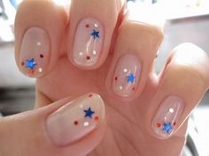 Sheer Nude Nails, Patriotic Nails, 4th Of July Nails, Nail Design Ideas, July Nails, Patriotic Stars, Nail Arts, Holiday Nails