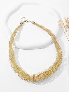 Overview:
Elevate your style with this stunning gold choker necklace. Crafted from hypoallergenic and eco-friendly stainless steel, it features a wide braided mesh chain for a unique and luxurious look.
Key selling points: Hypoallergenic and eco-friendly material, elegant and stylish design, wide braided mesh chain for a unique look.
Specification/Features: Made of gold-plated stainless steel, measures 16 inches in length, is anti-allergy and eco-friendly, and is perfect for everyday wear or spe Chic Metal Jewelry For Wedding, Chic Wedding Clavicle Chain Jewelry, Chic Wedding Jewelry In Metal, Chic Metal Wedding Jewelry, Gold Plated Jewelry For Party, Elegant Adjustable Clavicle Chain Jewelry, Trendy Formal Jewelry With Plating, Trendy Gold Jewelry For Formal Occasions, Elegant Adjustable Clavicle Chain