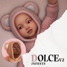 a digital painting of a baby wearing a teddy bear outfit with the caption dolce in infant's