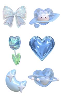 various glass items are arranged in the shape of hearts