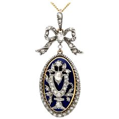 Antique Victorian 1.57 Carat Diamond Enamel Yellow Gold Pendant For Sale at 1stDibs Historical Accessories, Victorian Pendants, Old Dutch, Antique Pendant, Silver Bow, Deco Vintage, Yellow Gold Setting, Set Necklace, Yellow Gold Pendants