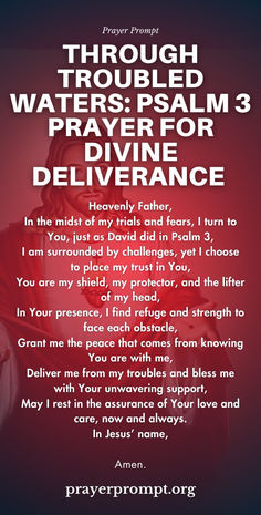 a prayer card with the words, through troubled waters, pray for divine deliverance