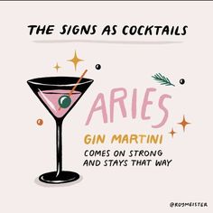 the signs as cocktails aris gin martini comes on strong and stays that way