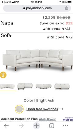 a white couch and some other items for sale on the app store's website