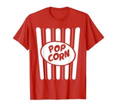 a red t - shirt with the word pop corn on it