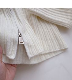 Style: commuting Size: one size Color: black, white Winter Stretch Sweater With Zipper Closure, Stretch Winter Sweater With Zipper Closure, Chic White Ribbed Outerwear, White Zipper Closure Cardigan, Trendy White Ribbed Outerwear, Trendy White Cardigan With Ribbed Cuffs, White Trendy Cardigan With Ribbed Cuffs, White Zipper Closure Sweater For Spring, White Zipper Sweater For Spring