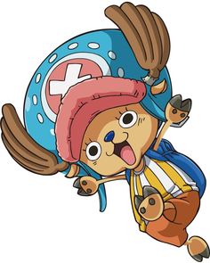 a cartoon character flying through the air wearing a pirate hat and holding onto a stuffed animal