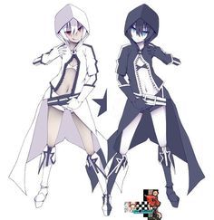 two anime characters dressed in black and white