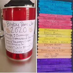 there are many different colored labels on the cup