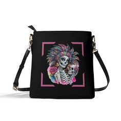 Looking for a bag that screams style and personality? 🌟 Look no further than the Colorful Skeleton Gothic Style Women Bucket Bag! Crafted from high-quality PU leather, this bag is not just a fashion statement - it's a lifestyle upgrade! Picture this: a chic bucket bag that's not only fashionable but also supremely functional. With an adjustable shoulder strap, you can rock this bag your way - crossbody or over the shoulder, you name it! Worried about security? Don't be. The secure zipper closur Black Bags With Skull Print For Everyday Use, Lifestyle Upgrade, Pop Custom, Daily Carry, Dear Mom, Gothic Style, Style Women, Gothic Fashion, Handbag Accessories