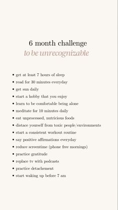 Jul 20, 2023 - six month challenge to be unrecognizable 🩶 Productive Month Challenge, Things To Add To Your Monthly Planner, Six Month Glow Up Challenge, Healthy Month Challenge, How To Get Unrecognizable Glow Up, 4 Months Challenge, Tips For That Time Of The Month, Six Months Goals, New Month Challenge