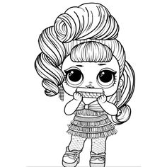 the lol doll coloring page is in black and white, with an image of her face