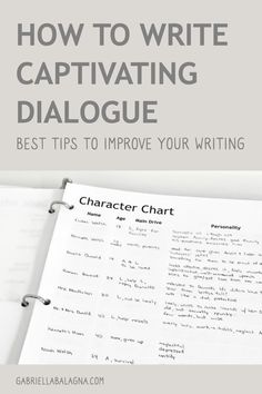 an open book with the title how to write captivating dialogue best tips to improve