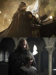 the two scenes in game of thrones, one is holding a child and the other has