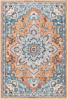 an orange and blue area rug