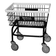 a shopping cart with wheels and a basket on the top that says royal in black