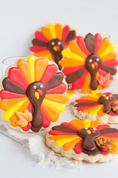 decorated cookies in the shape of turkeys