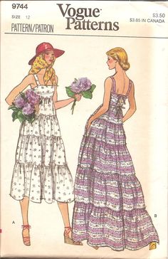 Wedding Dress Sewing Patterns, Sundress Pattern, Vintage Vogue Patterns, 1970s Dress, 70s Inspired Fashion, Vogue Dress, Vogue Sewing