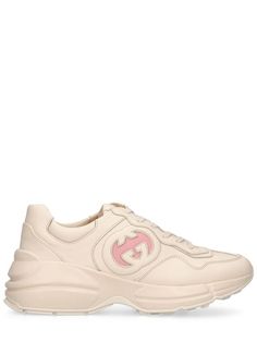 Find GUCCI 72mm Rhyton Leather Sneakers on Editorialist. 72mm Heel. Leather upper. Front lace-up closure. Logo details. Rubber sole. Includes two pairs of laces Leather Sneakers, Lace Front, Rubber Sole, Leather Upper, Lace Up, Gucci, Heels, ? Logo, Sneakers