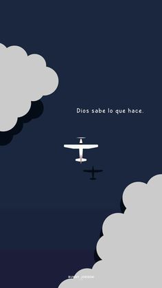 an airplane is flying in the sky with clouds around it and words above it that read dios sablo que hace