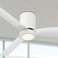 a white ceiling fan with a light on it