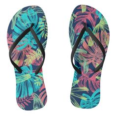 Summer is fun when you're wearing cool flip flops. Pattern Flip Flops, Hawaiian Pattern, Botanical Pattern, Personalised Blankets, Tropical Pattern, Sandals Summer, Flip Flop Sandals, Custom Clothes, Clothing And Shoes