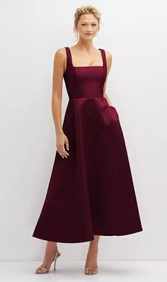 Wine Color Midi Dress, Burgundy A Line Dress, Classy Christmas Dress, Square Neck Solid Midi Dress For Date Night, Solid Square Neck Midi Dress For Date Night, Square Neck Maxi Dress For Date Night, Classic A-line Midi Dress For Date Night, Elegant Solid Color Maxi Dress With Square Neck, Elegant Square Neck Maxi Dress In Solid Color