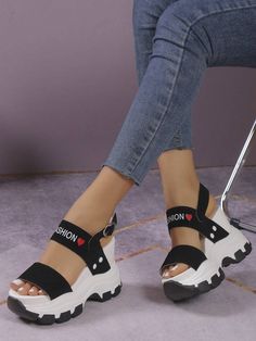 Style:Sporty \nColor:Black \nToe:Open Toe \nUpper Material:PU Leather \nLining Material:PU Leather \nInsole Material:EVA \nOutsole Material:PUR \n Lipstick Gift Set, Pretty Shoes Sneakers, Heart Letter, Outdoor Sandals, Sport Sandals, Pretty Shoes, Inspiration Mode, Sleepwear Women, Maternity Bag