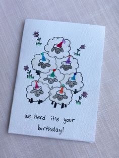 a card with sheep on it saying, we herd its your birthday