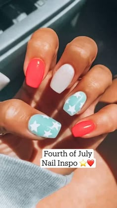 Country Acrylic Nails, Teen Nails, Western Nails, Country Nails, Simple Acrylic Nails, July Nails, Acrylic Nails Coffin Short