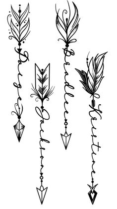 four different arrows drawn in black ink on a white background