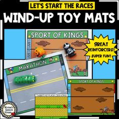 a poster with the words, let's start the races and win up toy mats