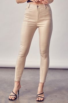 Sleek looking stretch jeggings with a wax look finish, leg zipper details and flattering front leg seam. Easy work day to night transition without sacrificing comfort! FABRIC:65% RAYON35% NYLON5% SPANDEX Jegging Outfit, Easy Work, Day To Night, To Night, Zipper Detail, Jeggings, Grey Jean, Work Outfit, Khaki Pants