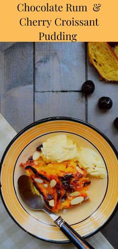 White Chocolate, Rum and Cherry Bread and Butter Pudding made with Croissants Chocolate Croissant Bread Pudding, Rum Custard, Bread And Butter Pudding Recipe, Bread Pudding Dessert, Cherry Bread