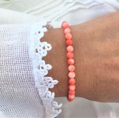 Coral bracelet Pink coral bracelet Natural stone bracelet | Etsy Elegant Adjustable Coral Beaded Bracelet, Elegant Coral Beaded Bracelets, Adjustable Coral Bracelets As A Gift, Adjustable Coral Bracelets With Round Beads, Adjustable Coral Beaded Bracelets For Gifts, Adjustable Coral Beaded Bracelets As Gift, Hand-strung Coral Bracelets With Round Beads, Peach Round Beads Bracelet As Gift, Gift Valentines Day