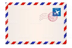 an airmail envelope with a red, white and blue stamp on it stock photo