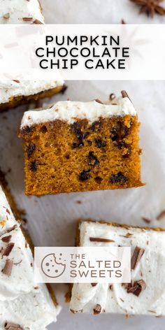 This pumpkin chocolate chip cake is a moist pumpkin spice cake loaded with chocolate chips and topped with a light and fluffy cream cheese whipped cream. It's a quick and easy to throw together snack size cake that's perfect for a fall treat! Chocolate Chip Pumpkin Cake, Pumpkin Chocolate Chip Cake, Cream Cheese Whipped Cream, Pumpkin Snickerdoodles, Single Layer Cakes, Pumpkin Cinnamon Rolls, Pumpkin Spice Cake, Chocolate Chip Cake, Pumpkin Chocolate Chip