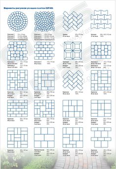 an image of different types of tiles and their names in blue on a white background