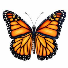 an orange butterfly with black and white dots on it's wings