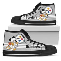 Pittsburgh Steelers Sneakers Mickey High Top Shoes Fan Gift PT19-Gear Wanta Mickey Shoes, Chargers Football, Chargers Nfl, Sneakers High Top, Shoes Custom, Mens High Tops, High Top Vans, Black High Tops, Custom Sneakers