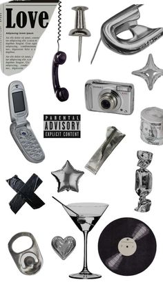 an assortment of various objects are arranged in the shape of a collage