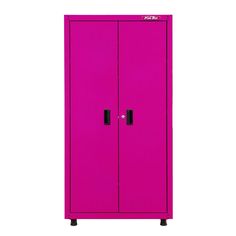 a pink storage cabinet with two doors