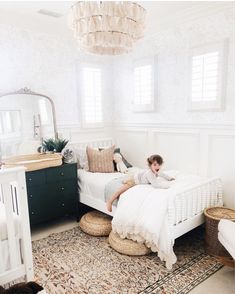 Girls Bedroom Inspiration, Toddler Girls Bedroom, White Twin Bed, Girls Twin Bed, Shared Girls Room, Sister Room, Jenny Lind, Kids Interior Design, Big Girl Bedrooms