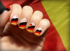 Germany colors Country Nail Art, Nail Designs 2014, American Flag Nails, Country Nails, German Flag, Flower Nail Art